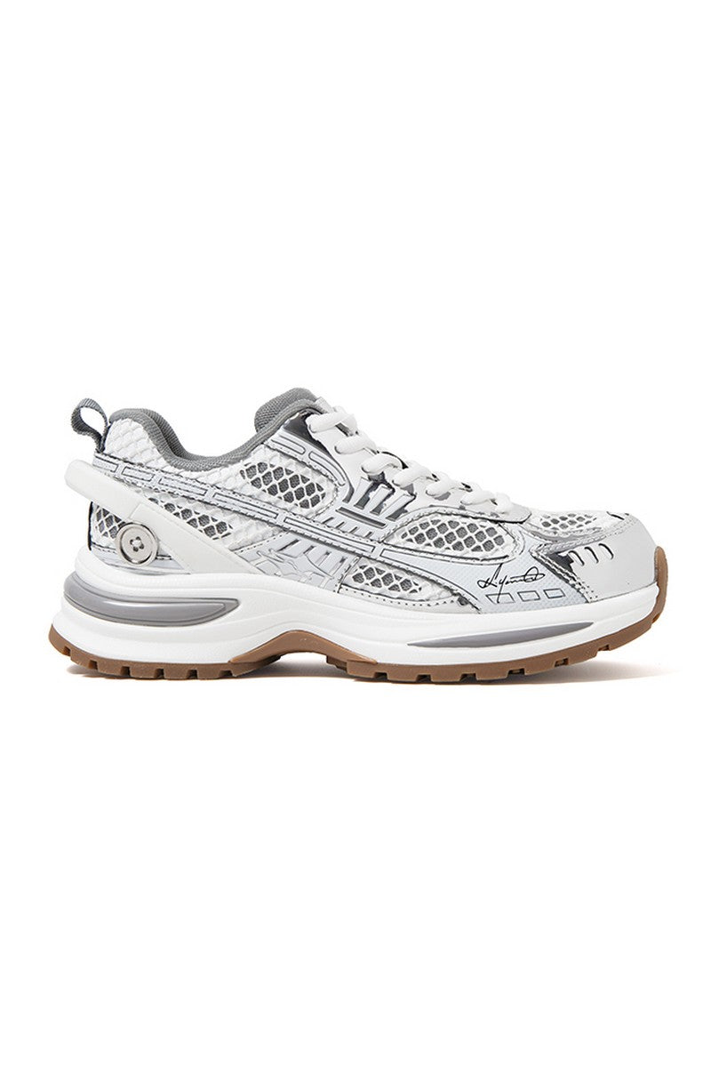 Silver Chunky Running Sneakers
