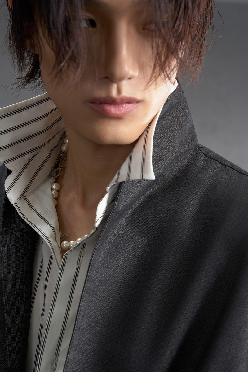 Striped Denim Layered Cropped Jacket