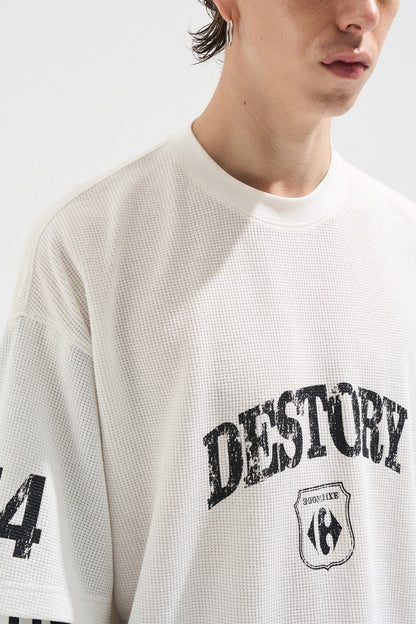 Distressed Patchwork Long Sleeve Tee