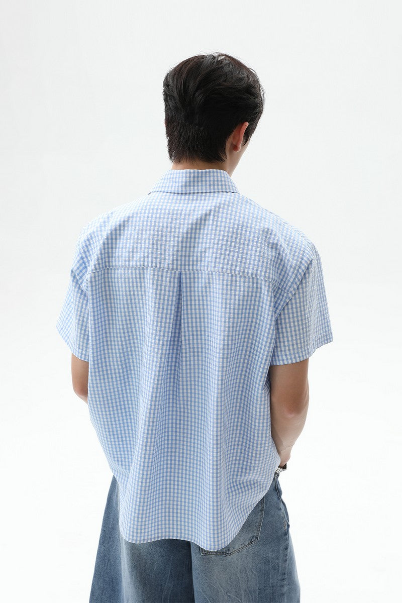 Plaid Drawstring Short Sleeve Shirt
