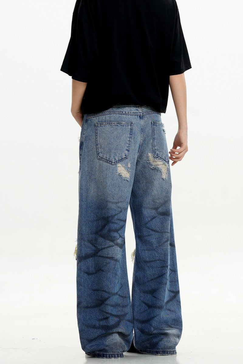 Blue Ripped Loose Jeans