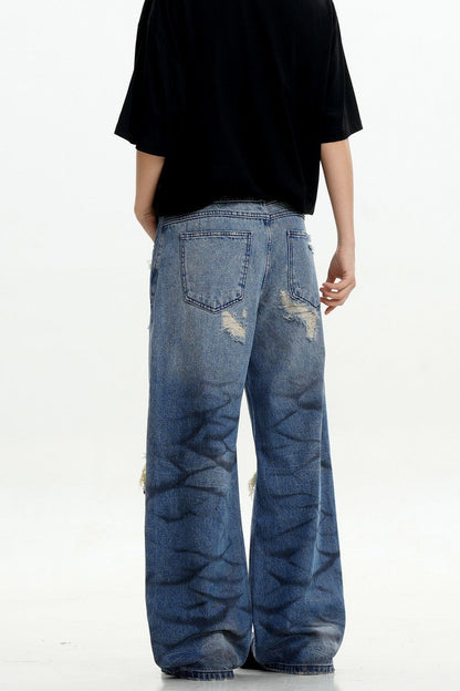 Blue Ripped Loose Jeans