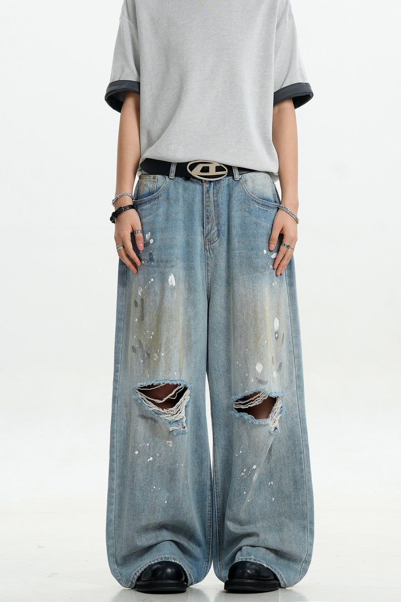 Splatter Ripped Loose Jeans