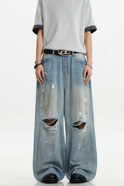 Splatter Ripped Loose Jeans