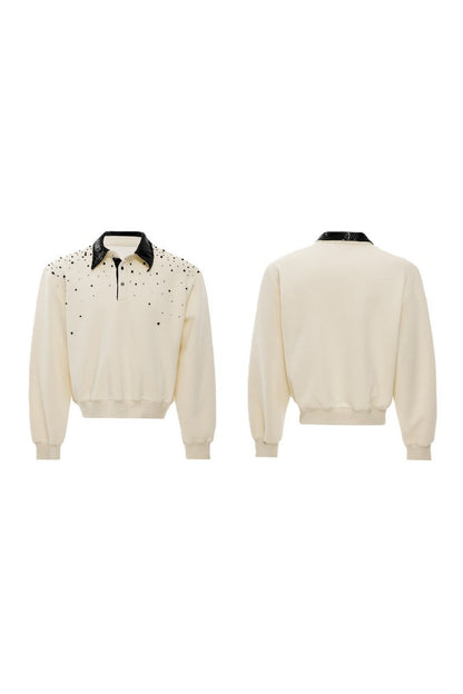 Pearl Sequin Colorblock Polo Sweatshirt