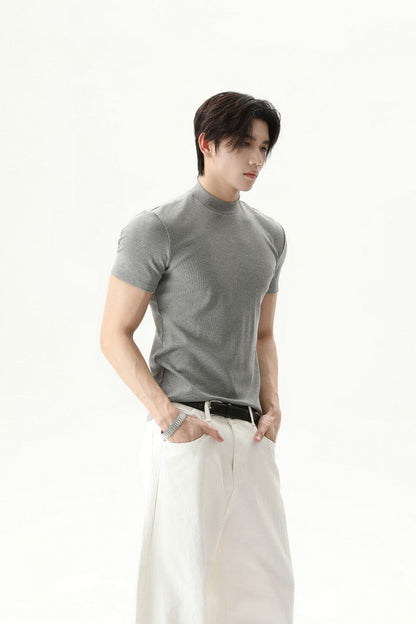 Mock Neck Fitted Short Sleeve Tee