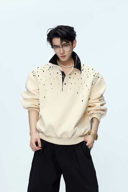 Pearl Sequin Colorblock Polo Sweatshirt
