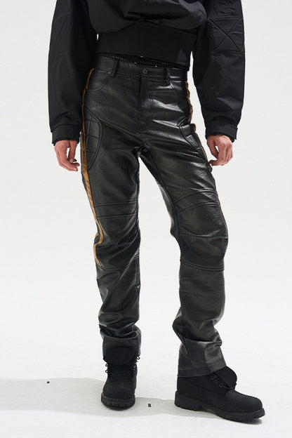 Colorblock Biker Faux Leather Pants