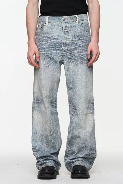 Whiskered Washed Digital Logo Jeans