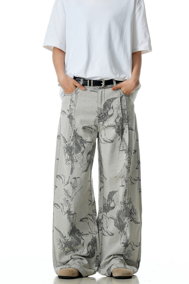 Gray White Jacquard Jeans