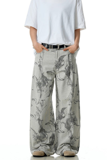 Gray White Jacquard Jeans