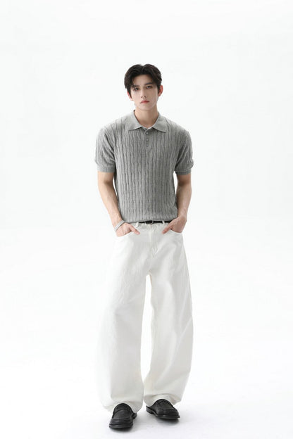 Cable Knit Polo Short Sleeve Tee