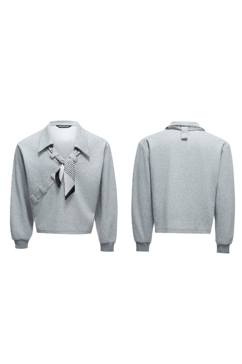 Striped Scarf V-Neck Polo Sweatshirt