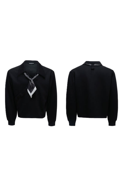 Striped Scarf V-Neck Polo Sweatshirt