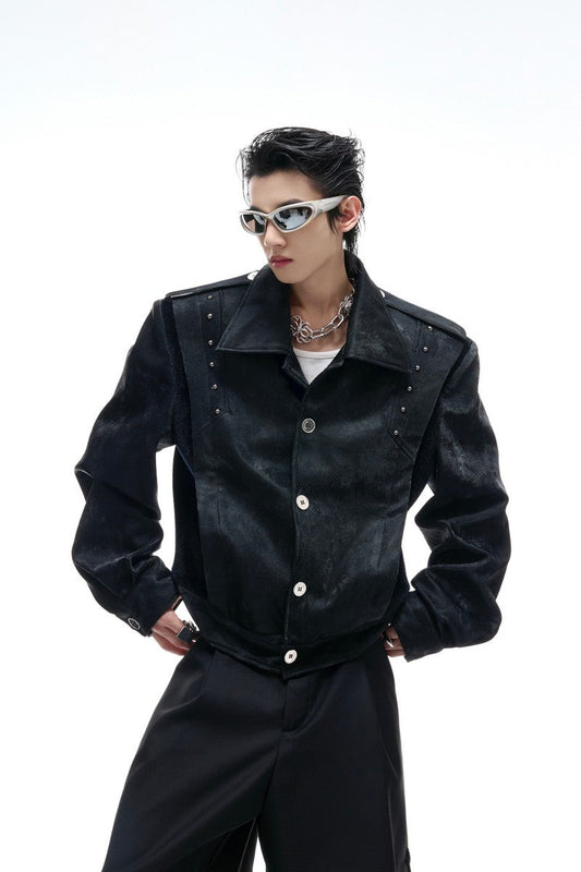 Studded Snake Print Leather Jacket