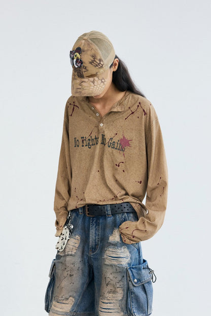 Splatter Henley Washed Tee