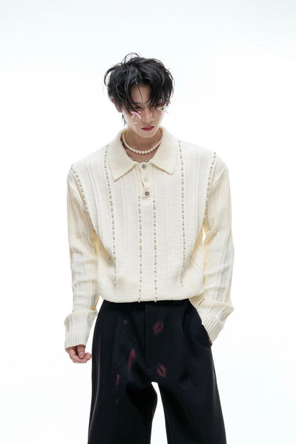 Pearl Detail Knit Polo Shirt