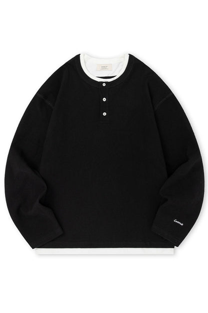 Layered Henley Waffle Long Sleeve Tee