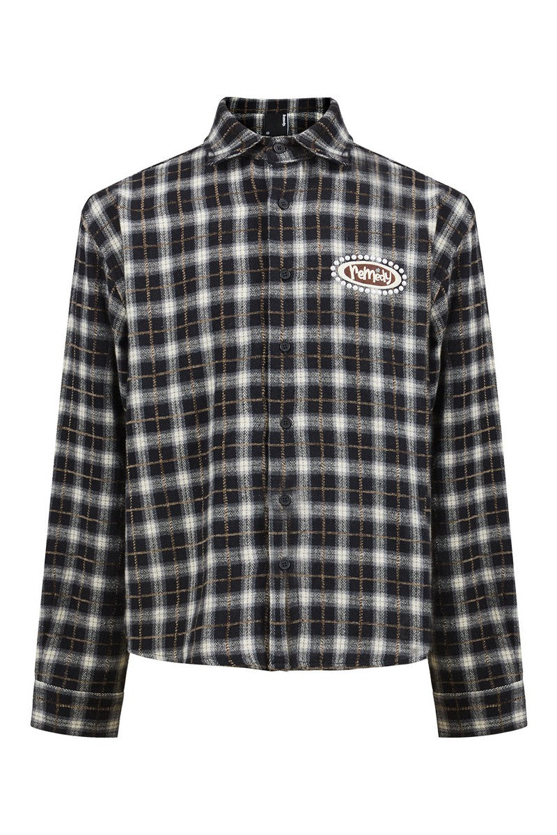 Embroidered Plaid Shirt Jacket