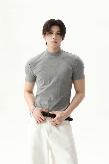 Mock Neck Fitted Short Sleeve Tee