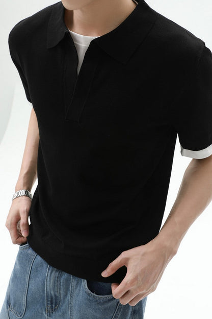 Layered Look Polo Knit Tee