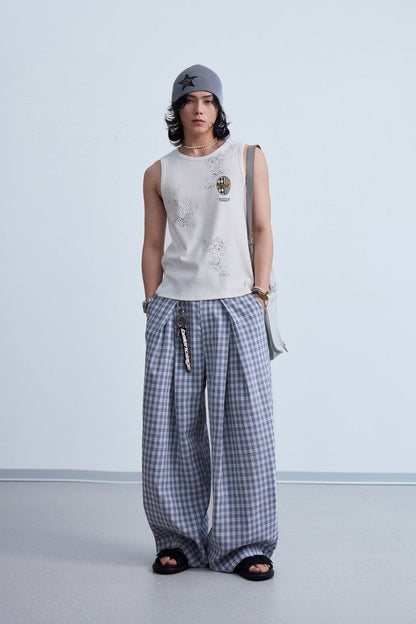 Pleated Plaid Wide Pants