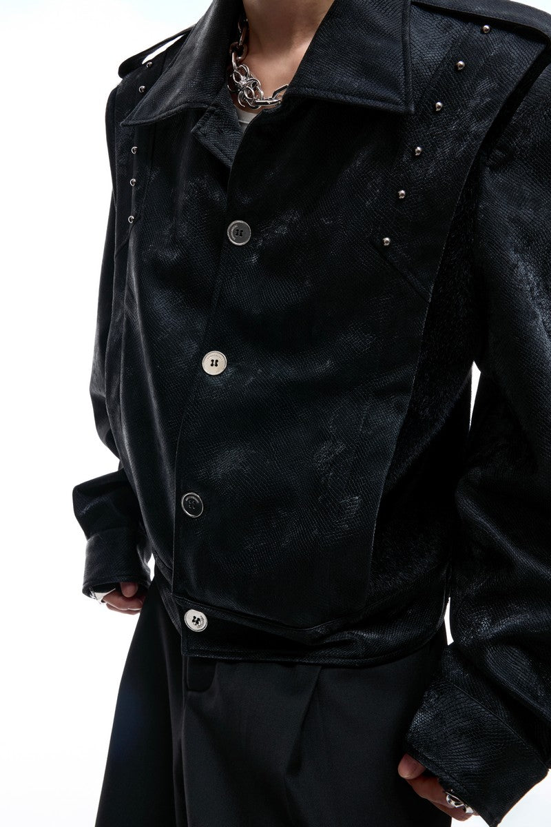 Studded Snake Print Leather Jacket