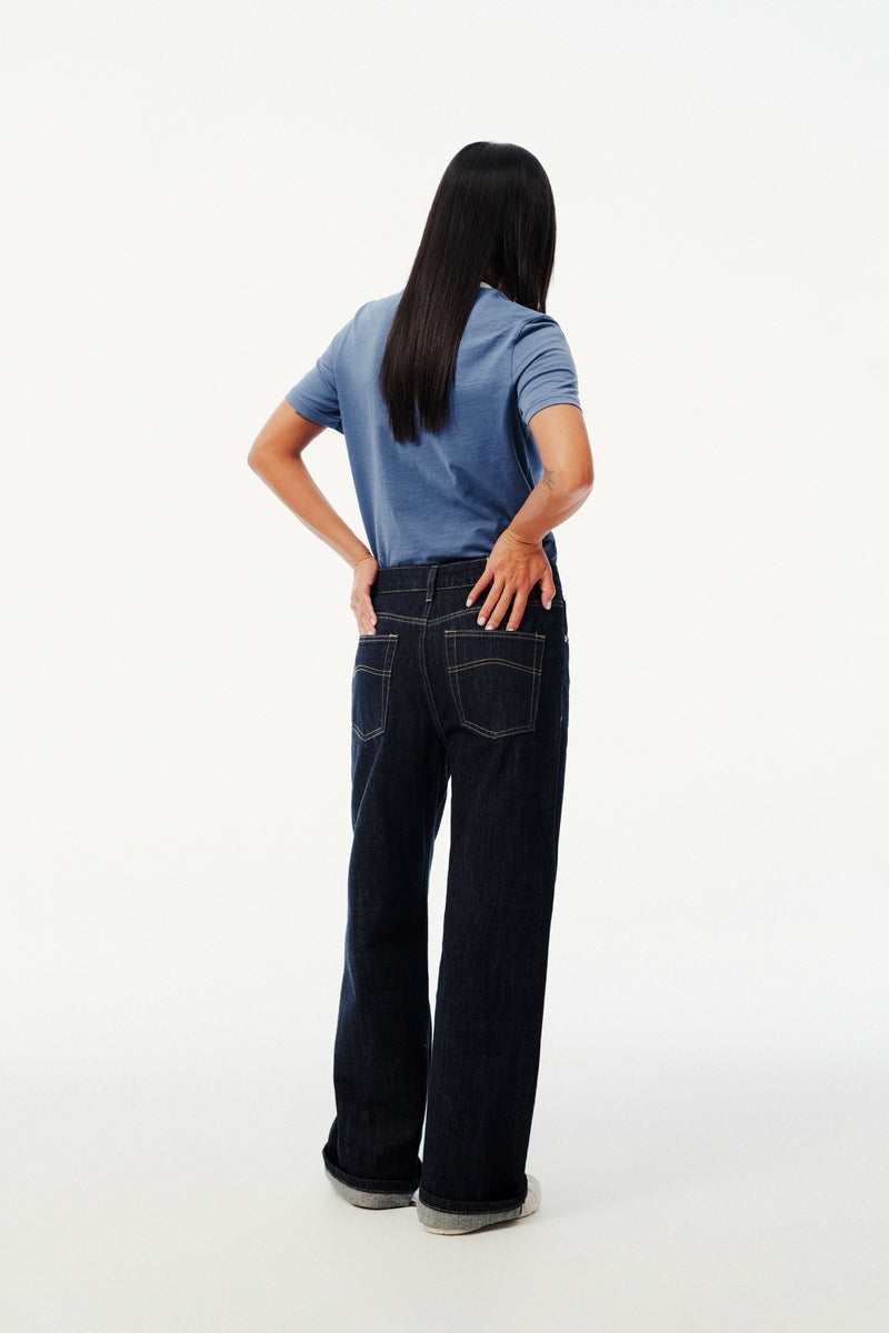 Italian Raw Denim High-Waist Wide-Leg Jeans
