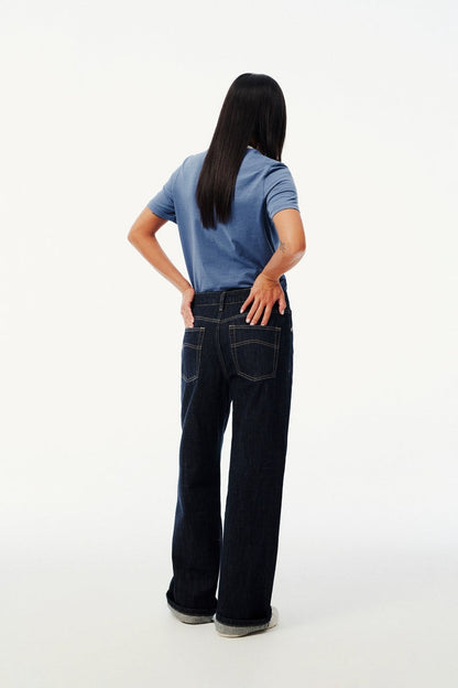 Italian Raw Denim High-Waist Wide-Leg Jeans