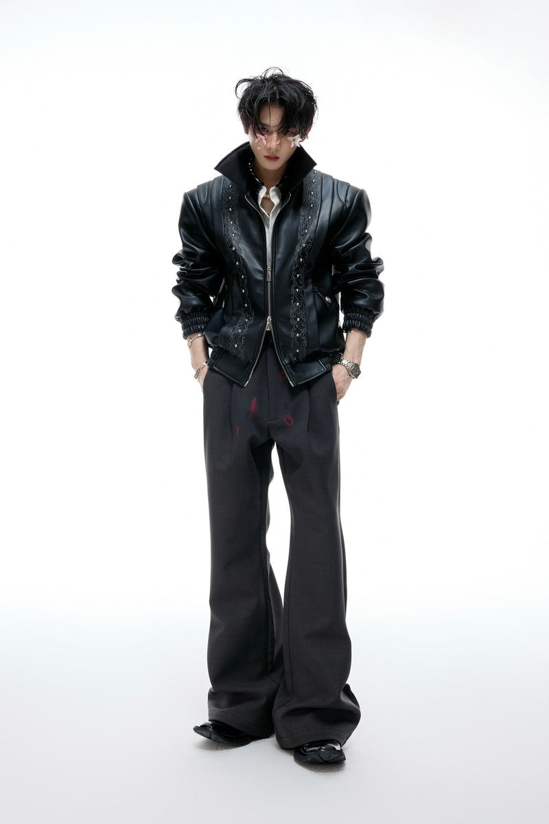 Lipstick Print Pleated Flare Trousers