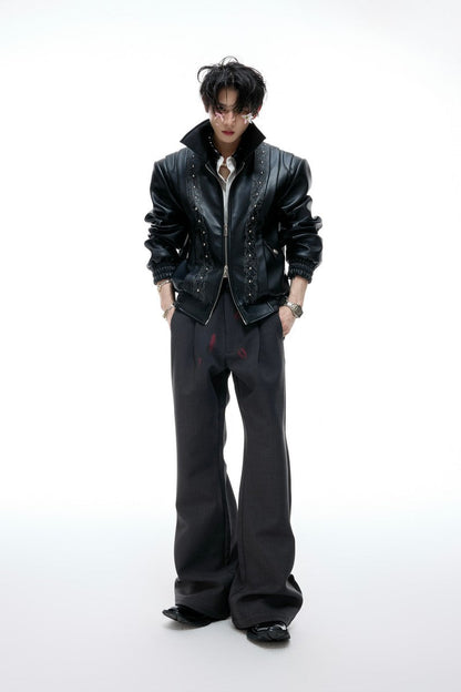 Lipstick Print Pleated Flare Trousers