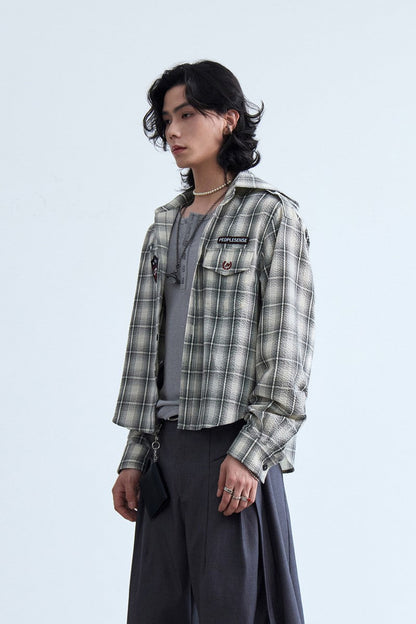 Badge Plaid Hooded Shirt