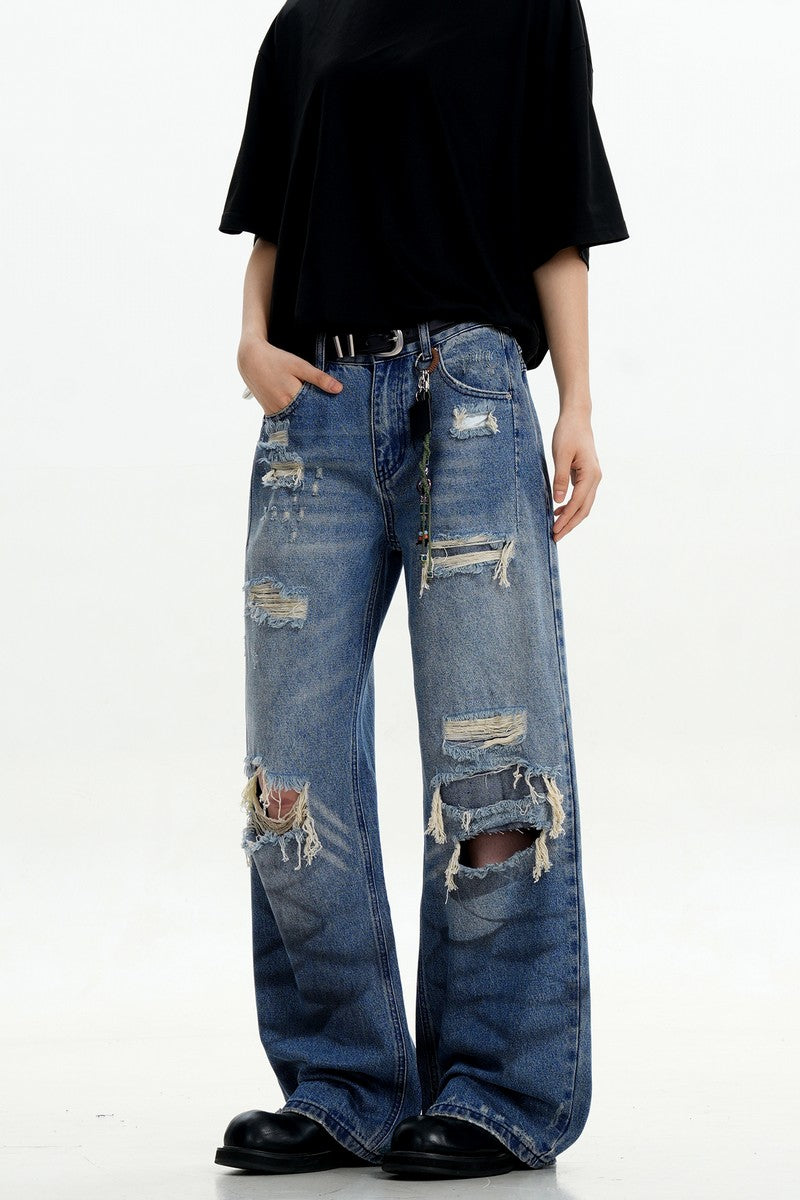 Blue Ripped Loose Jeans