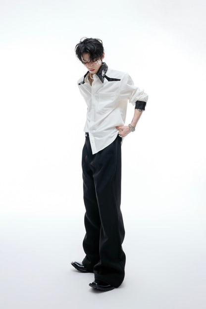 Colorblock Sequin Draped Shoulder Shirt