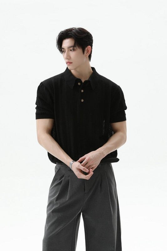 Textured Vintage Knit Polo Tee