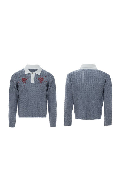 Sequin Collar Fitted Knit Sweater