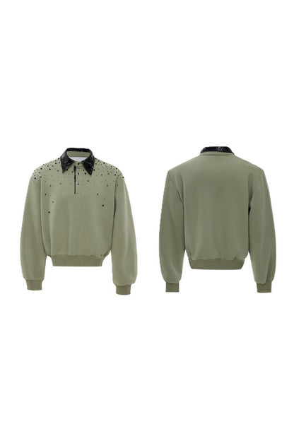Pearl Sequin Colorblock Polo Sweatshirt