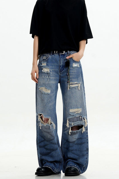 Blue Ripped Loose Jeans