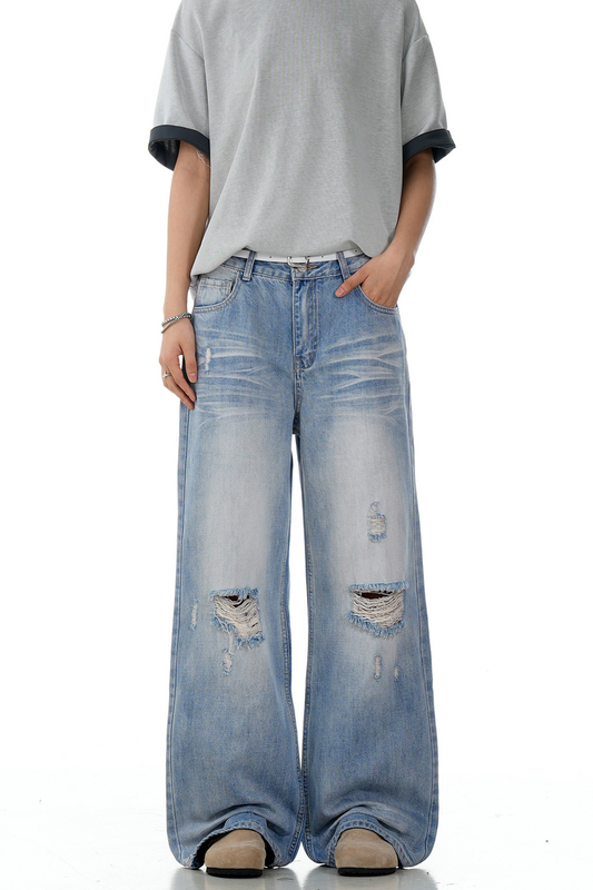 Ripped Blue Wide Jeans