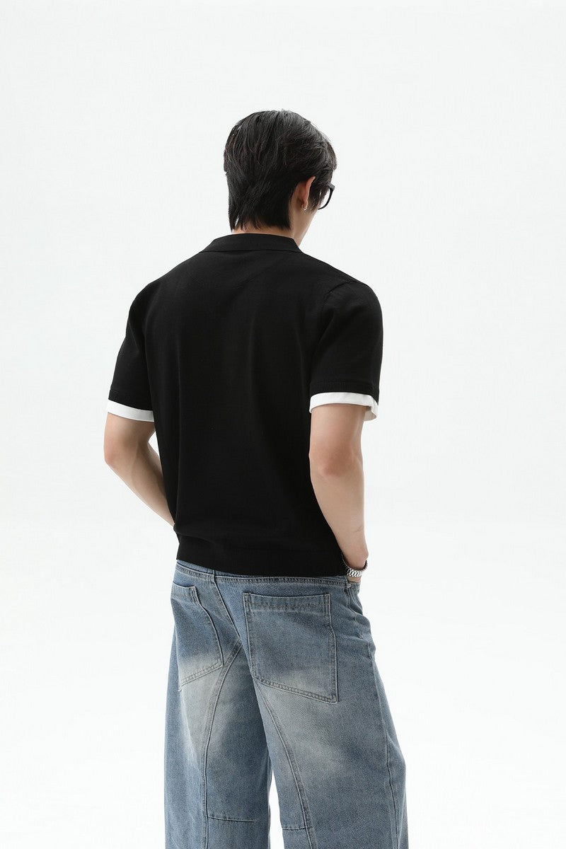 Layered Look Polo Knit Tee