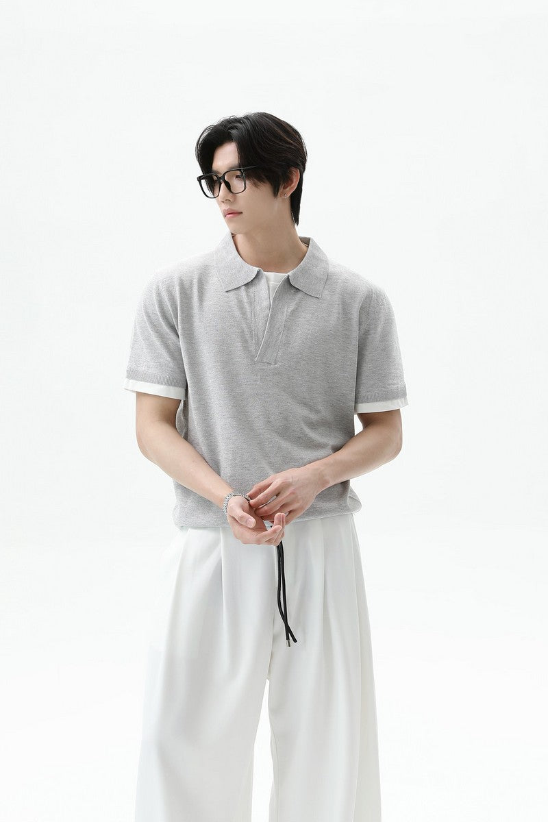 Layered Look Polo Knit Tee