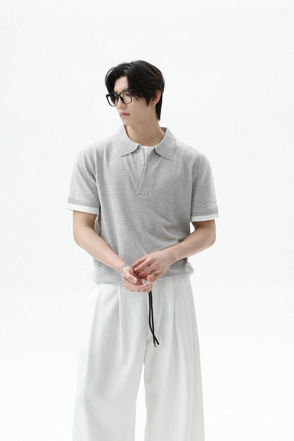 Layered Look Polo Knit Tee
