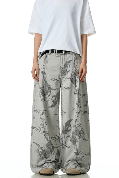 Gray White Jacquard Jeans