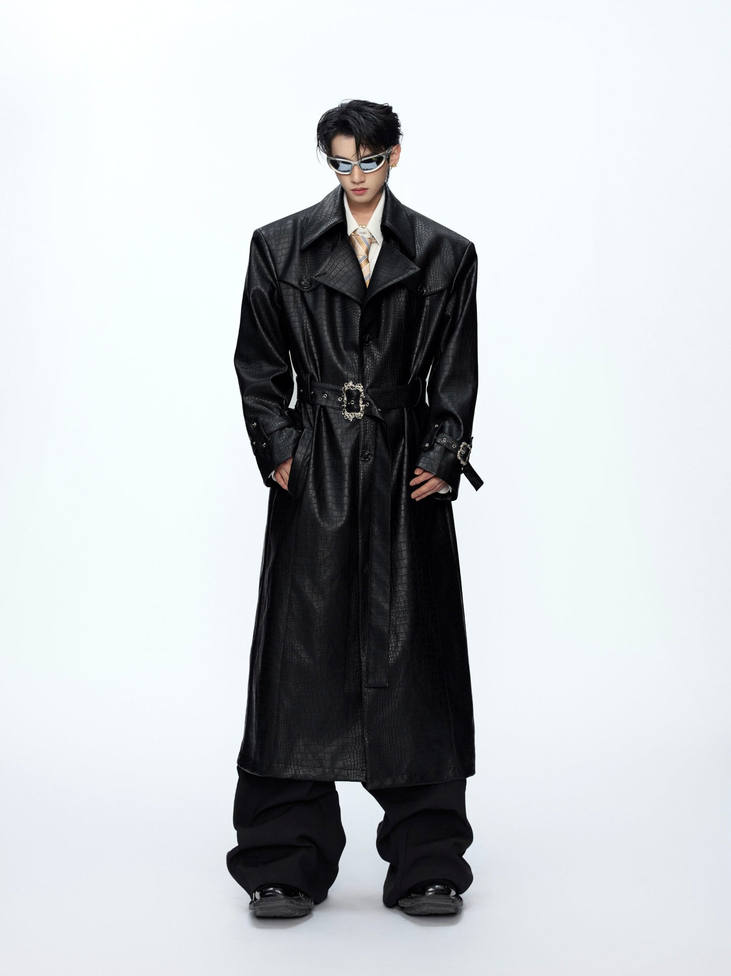 Deconstructed Croc Print Leather Trench