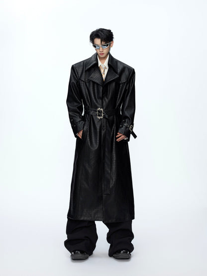 Deconstructed Croc Print Leather Trench