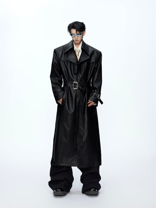 Deconstructed Croc Print Leather Trench