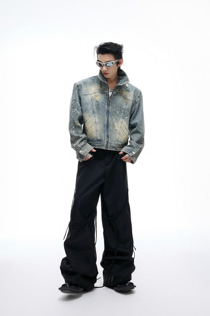 Distressed Burnout Cropped Denim Jacket