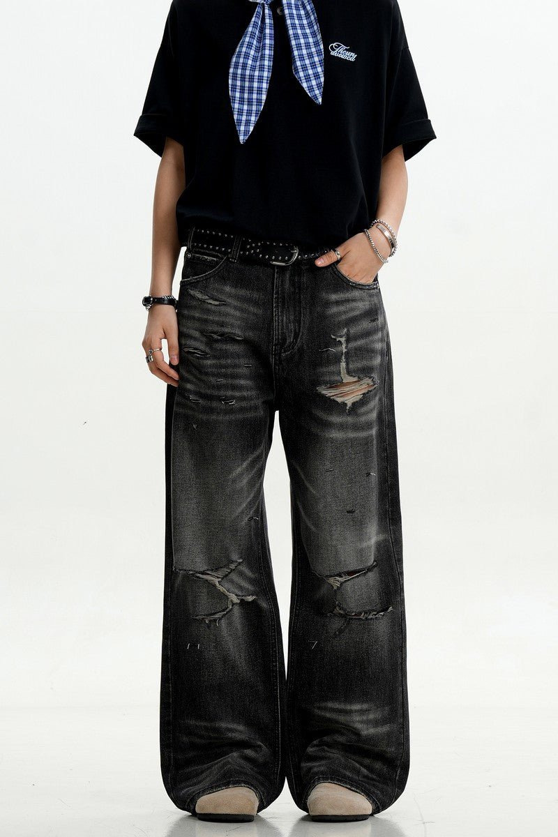 Black Gray Ripped Jeans