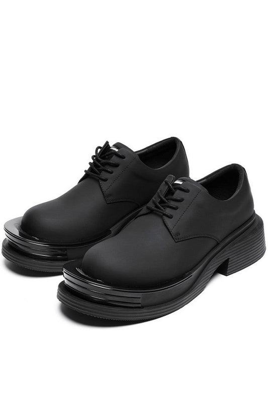 Black Leather Chunky Derby Shoes
