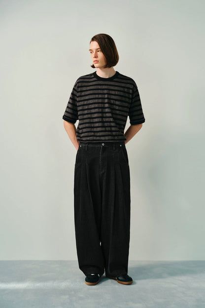 13.5oz Japanese Wide-Leg Pleated Jeans